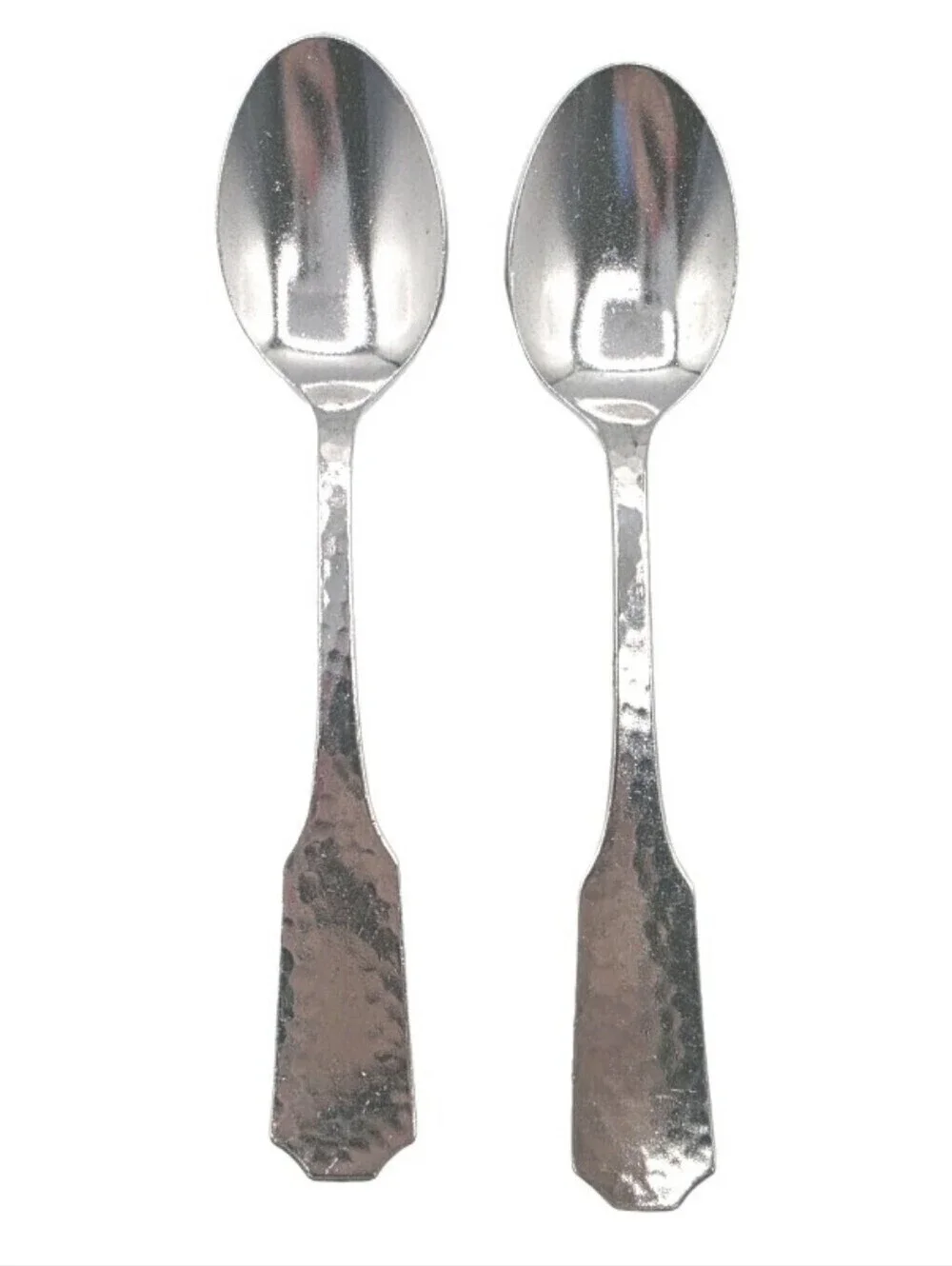 2 Stainless Steel Spoons Silverware Hammered Teaspoons Satin Made Japan Dessert